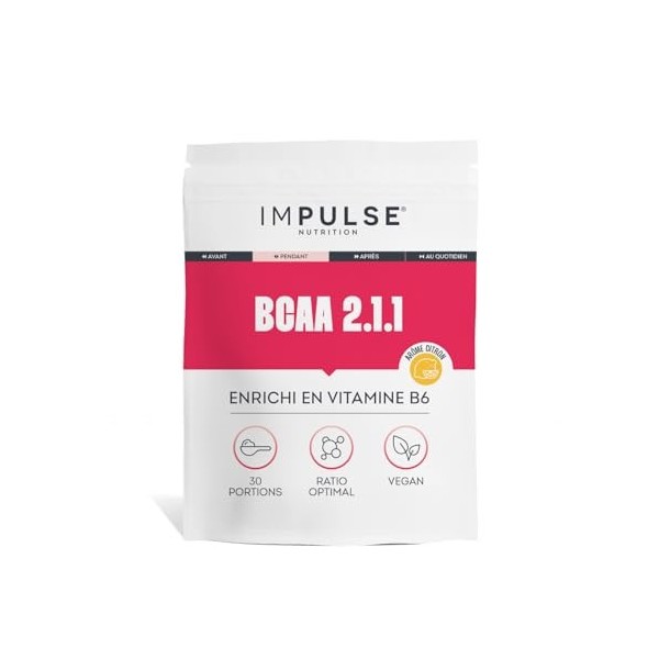 Impulse Nutrition - BCAA 2.1.1 Poudre poudre Citron - Leucine, Isoleucine, Valine + Vitamine B6 - Énergie, Récupération & End