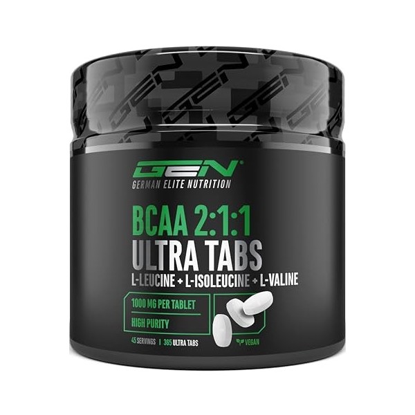 BCAA Ultra Tabs - 365 Comprimés avec 1000 mg de BCAA par Comprimé - Ratio Optimal 2:1:1 - Complexe d’Acides Aminés à base de 