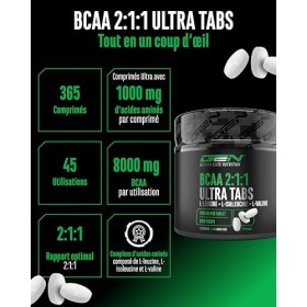 BCAA Ultra Tabs - 365 Comprimés avec 1000 mg de BCAA par Comprimé - Ratio Optimal 2:1:1 - Complexe d’Acides Aminés à base de 