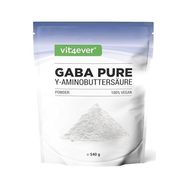 Gaba Pure - 540 g de poudre pure sans additifs - 100% acide gamma-aminobutyrique - 180 portions - Végan - Qualité premium