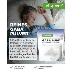 Gaba Pure - 540 g de poudre pure sans additifs - 100% acide gamma-aminobutyrique - 180 portions - Végan - Qualité premium