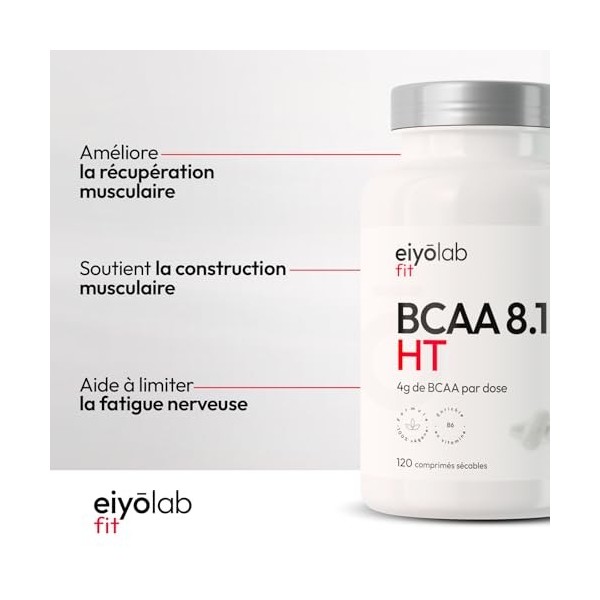 BCAA 8.1.1 | Comprimés dAcides Aminés + Vitamine B6 | 1g dAcides Aminés par Comprimé | Construction et Récupération Muscula