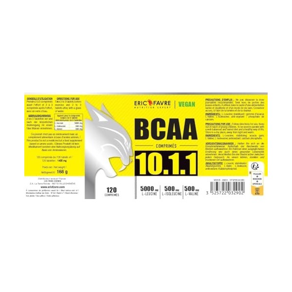 BCAA COMPRIMÉS 10.1.1 - Acides Aminés Musculation Vegan Hautement Dosés - Votre Allié Pour Des Entraînements Efficaces - Perf...