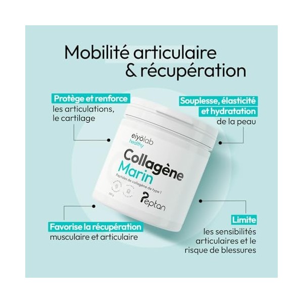 COLLAGÈNE MARIN Breveté en Poudre | 250 Grammes de Peptides de Collagène Purs de Type 1 | Peptan® | Articulations Souples, Pe