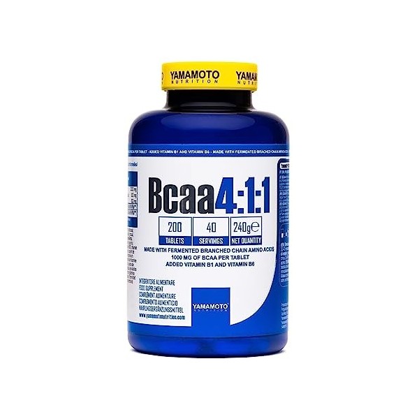 YAMAMOTO Nutrition, BCAA 4:1:1 , 200 Comprimés, Supplément Diététique dAcides Aminés Ramifiés avec Vitamine B1 et B6, Supplé