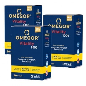 Omegor Vitality 1000 - avec 800 mg dEPA/DHA par capsule | Certification 5 étoiles IFOS depuis 2006 | 90 % dOmega 3 sous for BCAA