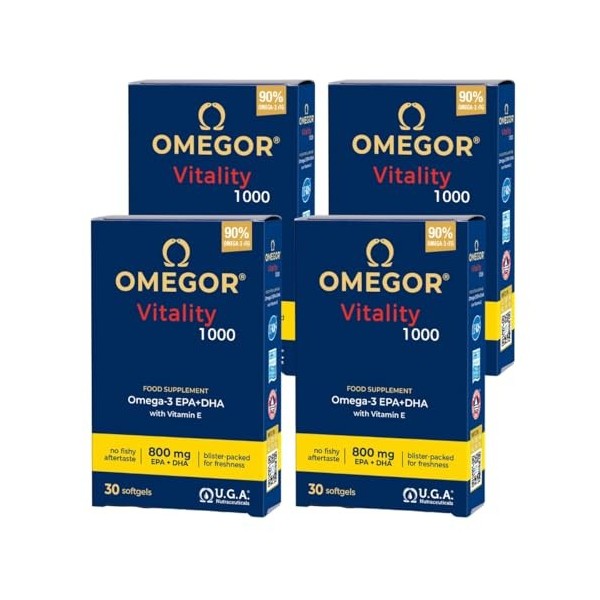 Omegor Vitality 1000 - avec 800 mg dEPA/DHA par capsule | Certification 5 étoiles IFOS depuis 2006 | 90 % dOmega 3 sous for BCAA
