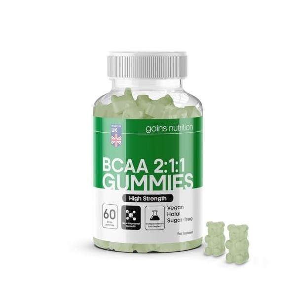 GN BCAA Gummies | 60 Gommes Acides Amines BCAA - 1000 mg Acide Aminé ramifié par portion - Complément L-Leucine L-Isoleucine 