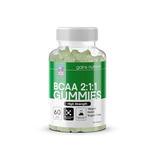 GN BCAA Gummies | 60 Gommes Acides Amines BCAA - 1000 mg Acide Aminé ramifié par portion - Complément L-Leucine L-Isoleucine 