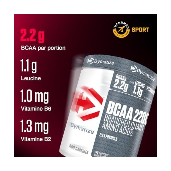 Dymatize BCAA 2200 Caps 400er - Acides aminés essentiels - leucine, isoleucine, valine BCAA