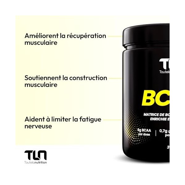 BCAA au ratio 2.1.1 enrichi en Glutamine | Leucine, Isoleucine, Valine et Vitamines B6 | Récupération et Construction Muscula