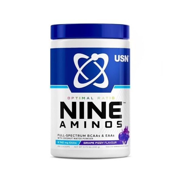USN Nine Aminos 330g Pétillant de raisin - Acides aminés - Mélange dacides aminés BCAA