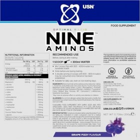 USN Nine Aminos 330g Pétillant de raisin - Acides aminés - Mélange dacides aminés BCAA