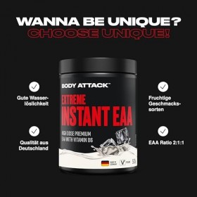Body Attack Extreme Instant EAA Poudre – Green Apple, 500 g, végétalien, fabriquée en Allemagne – 8 acides aminés EAA essenti