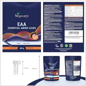 EAA 9 Acides Aminés Poudre | Avec BCAA | Goût Pêche | Biodisponibilité Élevée | Pre Workout Puissant | Testé en Laboratoire &