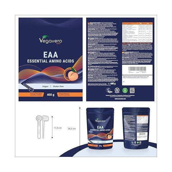 EAA 9 Acides Aminés Poudre | Avec BCAA | Goût Pêche | Biodisponibilité Élevée | Pre Workout Puissant | Testé en Laboratoire &