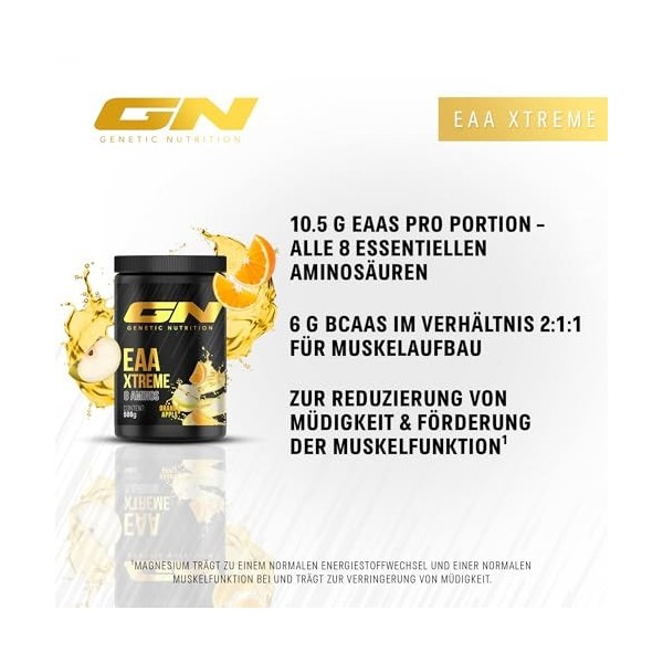 GN Laboratories EAA Xtreme Orange Apple – 500 g de poudre EAA – Complexe dacides aminés idéal pour avant, pendant et après