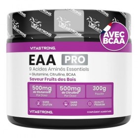 EAA PRO 9 Acides Aminés Essentiels Vitastrong, EAA en poudre 300g aux Fruits Rouges, Acides Aminés Ramifiés BCAA, Glutamine, 