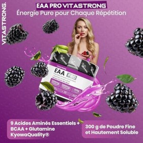 EAA PRO 9 Acides Aminés Essentiels Vitastrong, EAA en poudre 300g aux Fruits Rouges, Acides Aminés Ramifiés BCAA, Glutamine, 