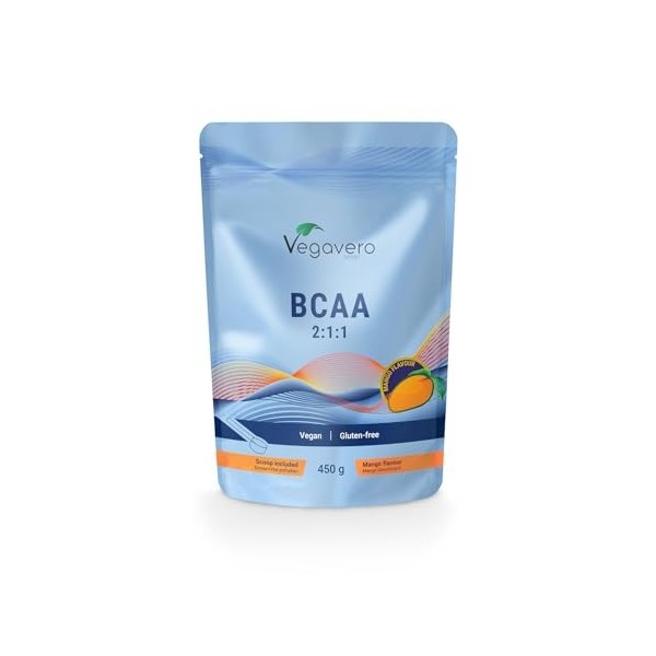 BCAA Poudre | Goût Mangue | Ratio 2:1:1 | 10g par Portion | Pre Workout Puissant | Testé en Laboratoire & Sans Additifs | 450