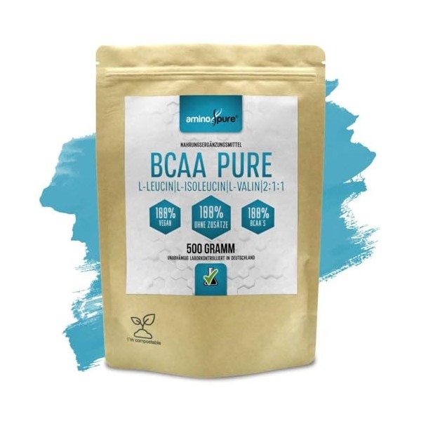 aminopure® | Complexe dacides aminés essentiels en poudre BCAA | Leucine, isoleucine et valine dans un rapport 2:1:1 | végét