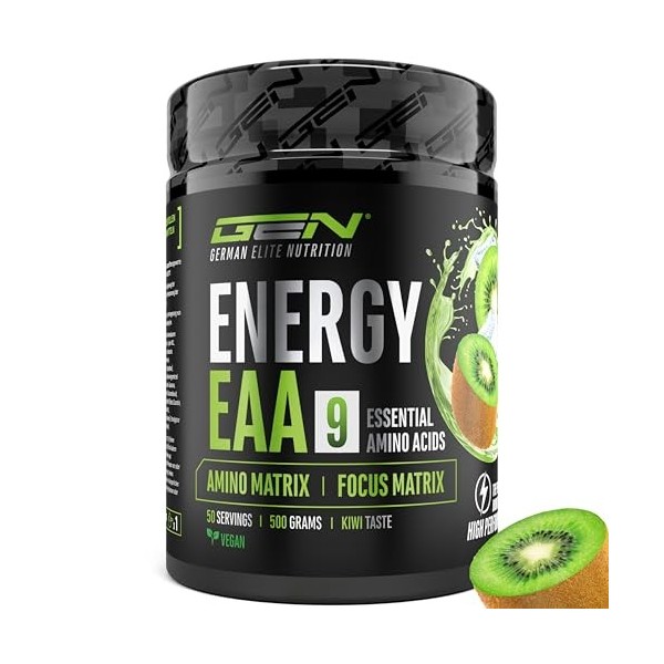 EAA Energy Mix - 500 g - Amino Matrix + Focus Matrix - Sans sucre - Avec caféine, taurine, guarana, N-acétyl-L-tyrosine - Boo