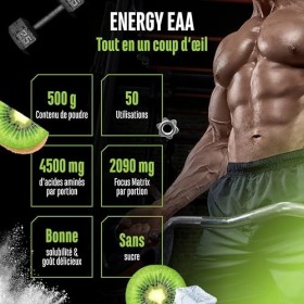 EAA Energy Mix - 500 g - Amino Matrix + Focus Matrix - Sans sucre - Avec caféine, taurine, guarana, N-acétyl-L-tyrosine - Boo