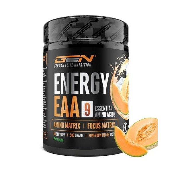 EAA Energy Mix - 500 g - Amino Matrix + Focus Matrix - Sans sucre - Avec caféine, taurine, guarana, N-acétyl-L-tyrosine - Boo