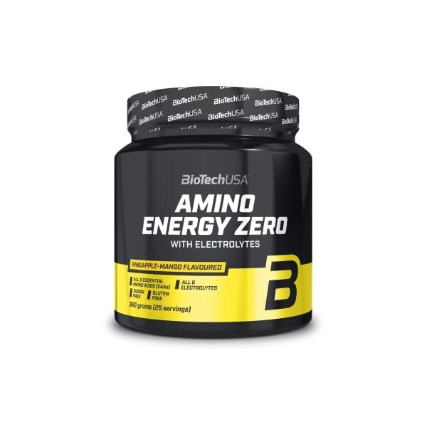 BioTechUSA Amino Energy Zero with electrolytes, Complément alimentaire en poudre, contenant de la caféine, des acides aminés 