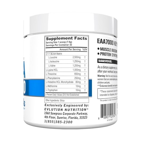 EAA 7000, non aromatisé, 237 g, Evlution Nutrition