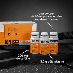 Bulk Dope Shots Boisson pré-entraînement | Framboise Bleue | Boîte de 12 shots de 60 ml | 200 mg de caféine et 3,2 g de bêta-