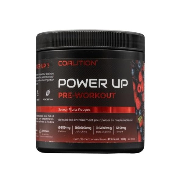 Pre Workout Power Up@ | Booster pump puissant avant entrainement musculation homme pour améliorer force et concentration | Co