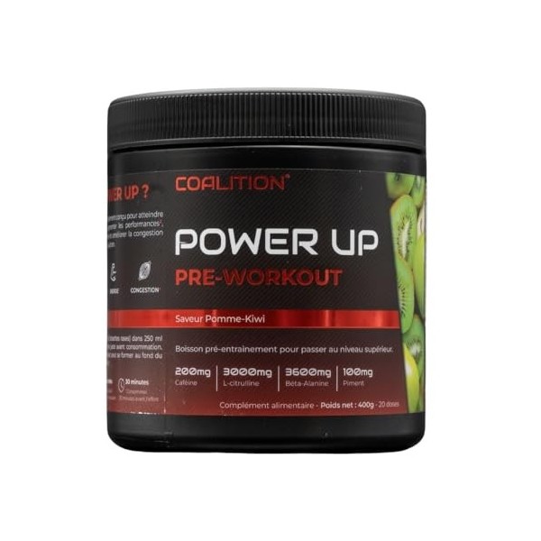 Pre Workout Power Up@ | Booster pump puissant avant entrainement musculation homme pour améliorer force et concentration | Co