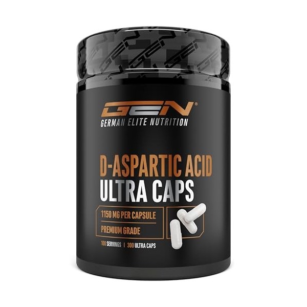 D-Acide aspartique DAA Ultra Caps - 300 gélules à 1150 mg hautement dosées par gélule - D-Aspartic Acid - Sans additifs indés