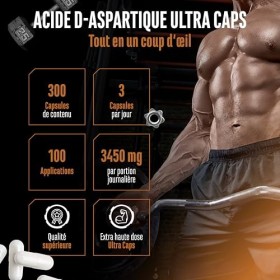 D-Acide aspartique DAA Ultra Caps - 300 gélules à 1150 mg hautement dosées par gélule - D-Aspartic Acid - Sans additifs indés