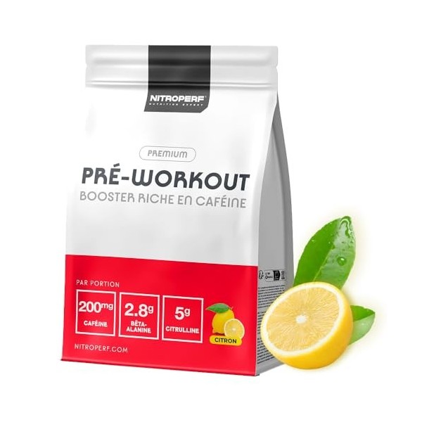 NITROPERF - Pré-Workout Ultra Performant en poudre 200gr - 200mg Caféine, 2,8g Bêta-Alanine, 5g Citrulline - Certifié CarnoSy