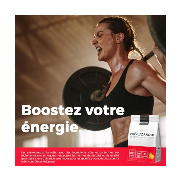 NITROPERF - Pré-Workout Ultra Performant en poudre 200gr - 200mg Caféine, 2,8g Bêta-Alanine, 5g Citrulline - Certifié CarnoSy