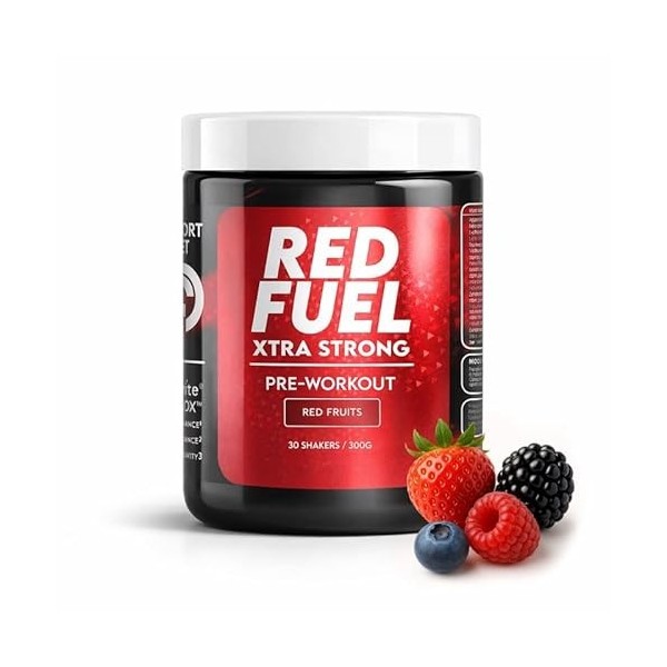 RED FUEL Pre-Workout - Pré-entraînement 300g - Performance, focus & réduction de la fatigue - Sans caféine - Actifs brevetés ...