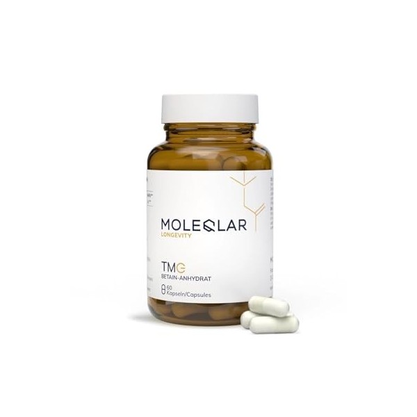 MoleQlar Bétaïne TMG 60 gélules – 500 mg triméthylglycine/capsule, haute pureté, végan, fabriqué en Europe