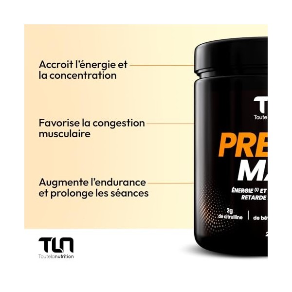 PREWO MAX | Pre-Workout avec Créatine, Caféine, Bêta-Alanine, Citrulline et Arginine | Énergie + Congestion Musculaire | Gins