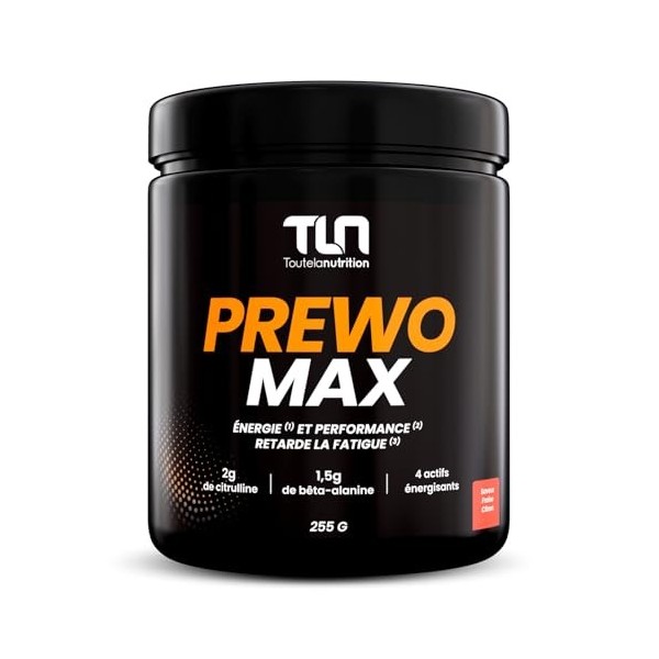 PREWO MAX | Pre-Workout avec Créatine, Caféine, Bêta-Alanine, Citrulline et Arginine | Énergie + Congestion Musculaire | Gins