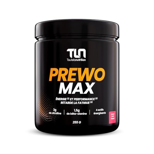 PREWO MAX | Pre-Workout avec Créatine, Caféine, Bêta-Alanine, Citrulline et Arginine | Énergie + Congestion Musculaire | Gins