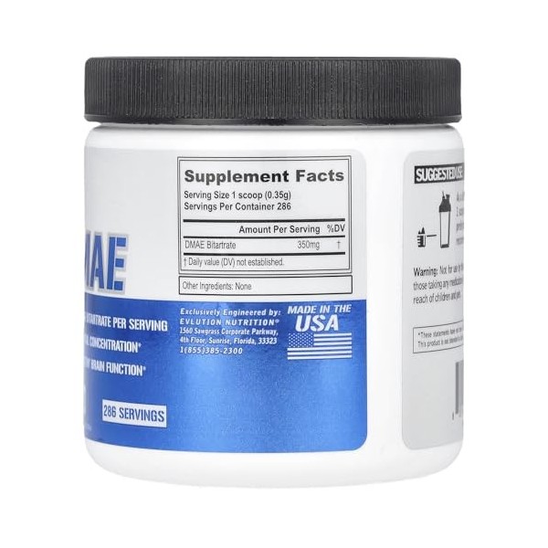 DMAE, non aromatisé, 100 g, Evlution Nutrition