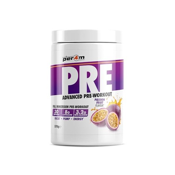 Per4m Pré-Entraînement Stimulant Fruit de la Passion 570g – Pré-workout stimulant goût fruit de la passion pour une énergie d