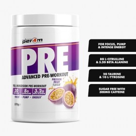 Per4m Pré-Entraînement Stimulant Fruit de la Passion 570g – Pré-workout stimulant goût fruit de la passion pour une énergie d