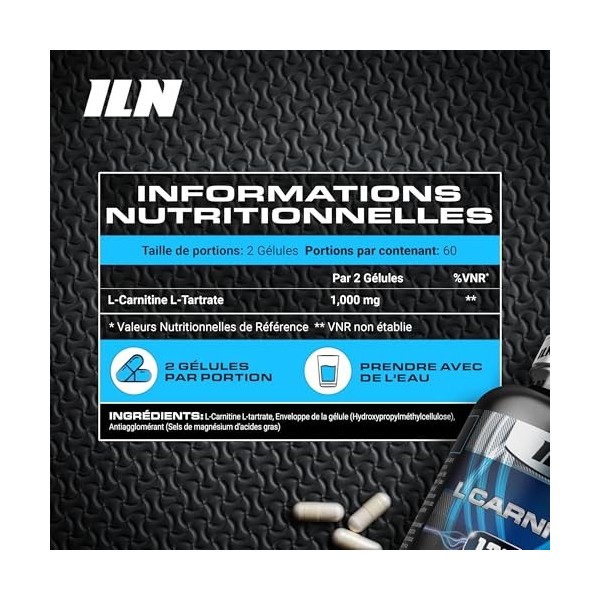 L-Carnitine Gélules – 1000 mg de L-Carnitine L-Tartrate par portion – Pour hommes et femmes – Végan – 120 gélules 2 mois Car...