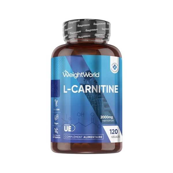 L Carnitine 2000mg, 120 Gélules Vegan Multi Usages, Acide Aminé Gelules Carnitine sans Stéarate de Magnésium et sans Excipien