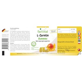 Fairvital | Gommes L-carnitine - 60 pièces - 1000mg par jour - Saveur mangue - Hautement dosées - 100% végétaliennes + sans s...