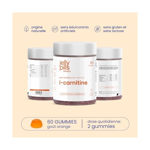 Jelly Pills Sports L-Carnitine – 60 gummies véganes – 400 mg de L-carnitine par portion – Métabolisme énergétique et fonction