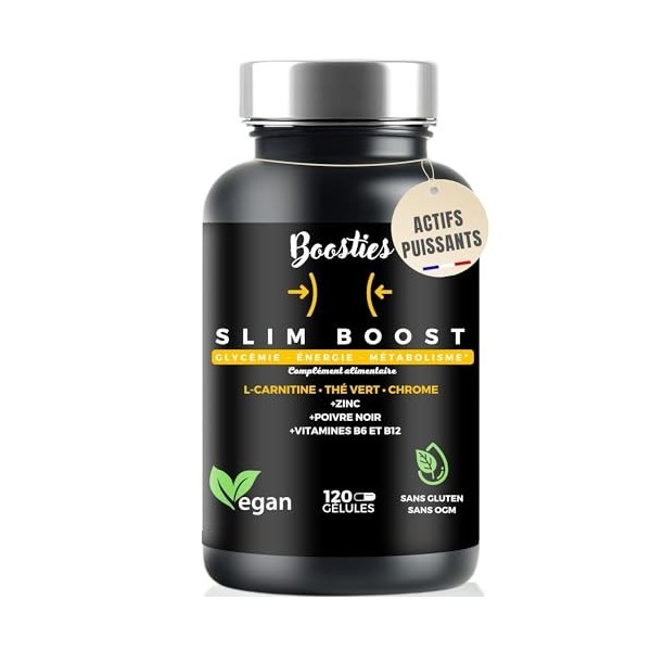 Boosties Slim Boost Minceur – L-Carnitine, Thé Vert, Chrome, Zinc, Vitamines B6 & B12 – Vegan – Support Glycémie, Énergie, Mé...